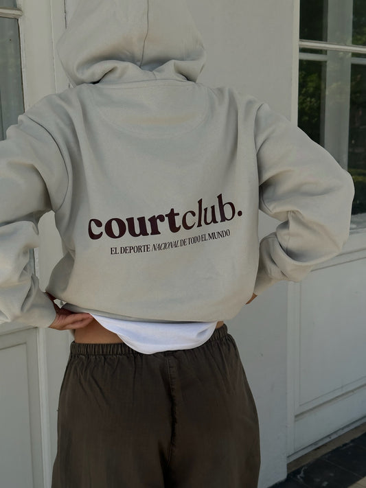 ESSENTIAL BOXFIT LOGO HOODIE - CEMENT / BROWN